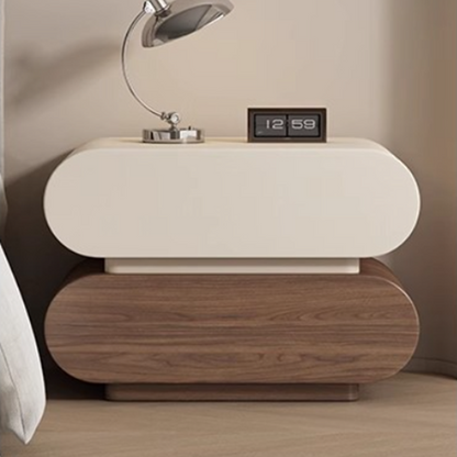 Modern Luxury Cat Scratch Resistant Leather Solid Wood Multilayer Plywood Oval Nightstand With 2-Drawer For Bedroom