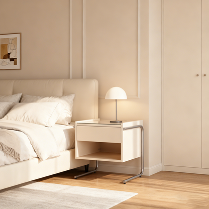 Contemporary Industrial Stainless Steel Bedside Table - 1 Drawer Open Shelf Nightstand For Bedroom