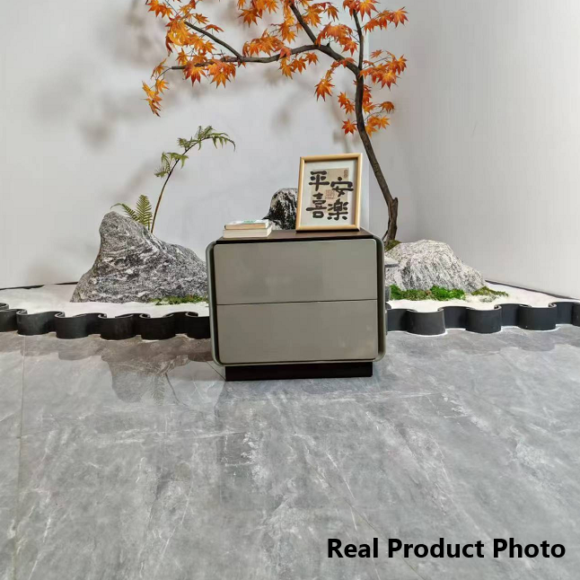 Contemporary Nordic High Gloss Bedside Table - Rounded Corners 2 Drawers Nightstand For Bedroom