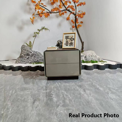 Contemporary Nordic High Gloss Bedside Table - Rounded Corners 2 Drawers Nightstand For Bedroom
