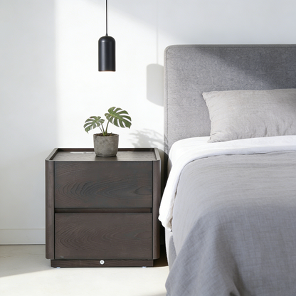 Traditional Vintage Square Hidden 2 Drawers Nightstand - Wireless Charging Sensor Light Bedside Table For Bedroom