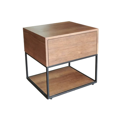 Traditional Chinese Open Shelf & Drawer Storage Nightstand - Square Bedside Table For Bedroom