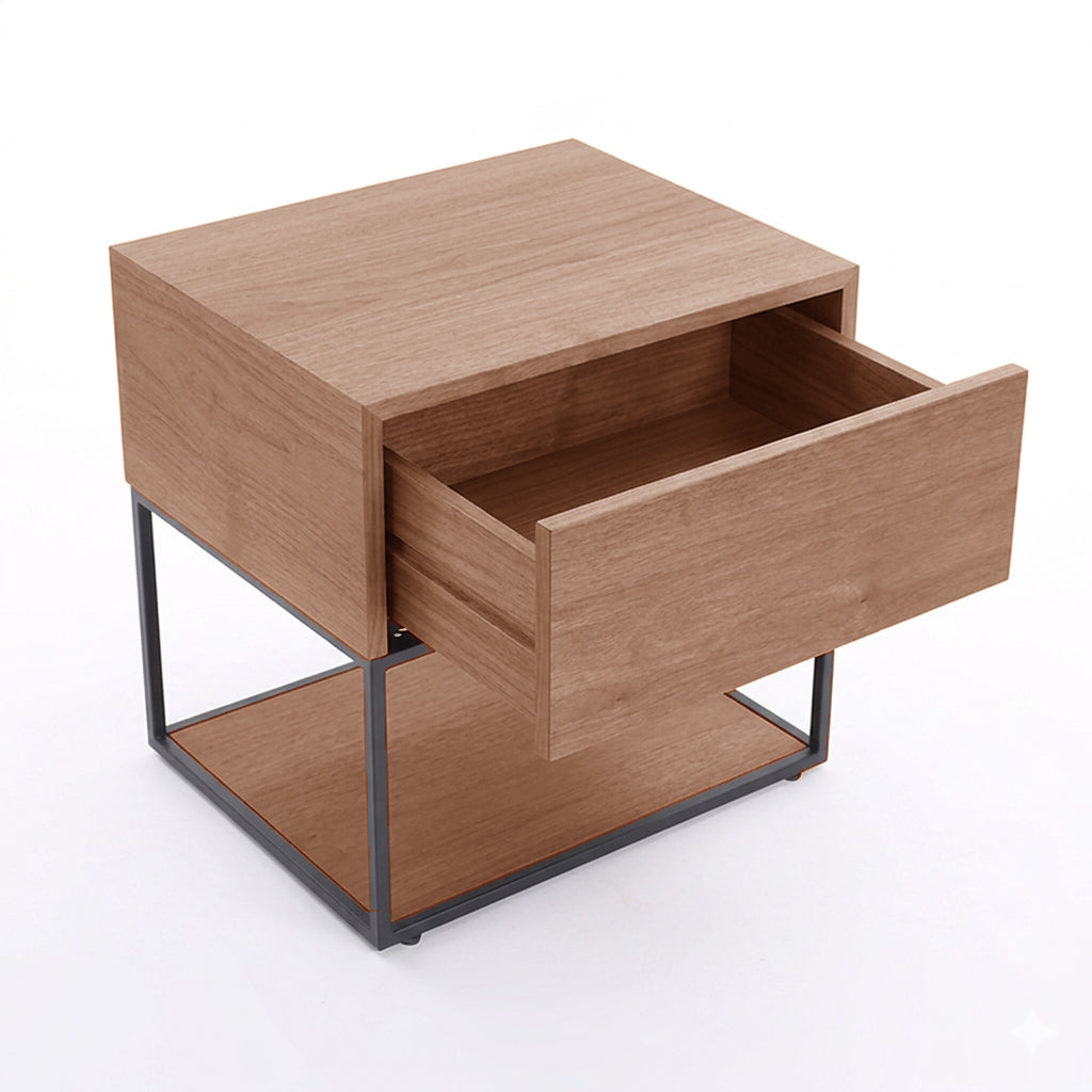Traditional Chinese Open Shelf & Drawer Storage Nightstand - Square Bedside Table For Bedroom