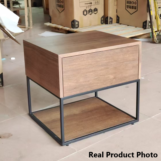 Traditional Chinese Open Shelf & Drawer Storage Nightstand - Square Bedside Table For Bedroom