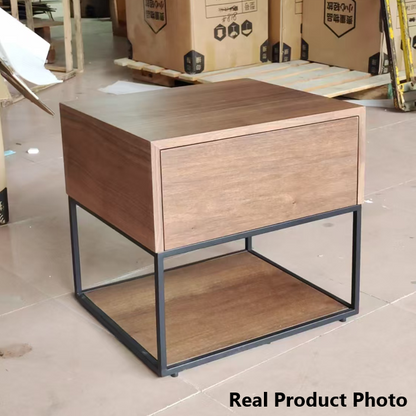 Traditional Chinese Open Shelf & Drawer Storage Nightstand - Square Bedside Table For Bedroom