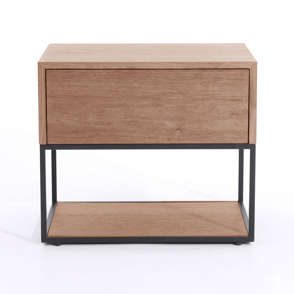 Traditional Chinese Open Shelf & Drawer Storage Nightstand - Square Bedside Table For Bedroom
