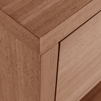 Traditional Chinese Open Shelf & Drawer Storage Nightstand - Square Bedside Table For Bedroom