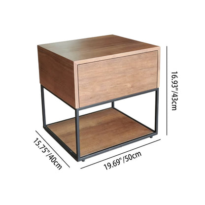 Traditional Chinese Open Shelf & Drawer Storage Nightstand - Square Bedside Table For Bedroom