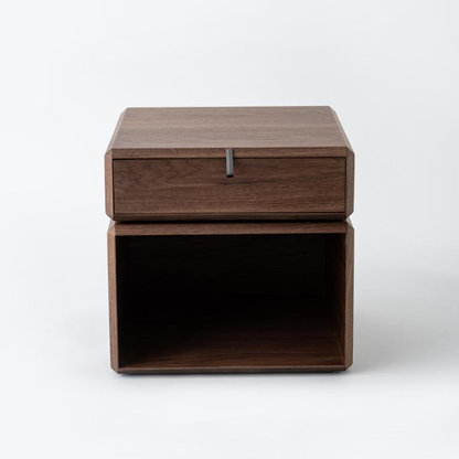 Traditional Chinese Clean Geometry Veneered Plywood Bedside Table - 1 Drawer Nightstand For Bedroom