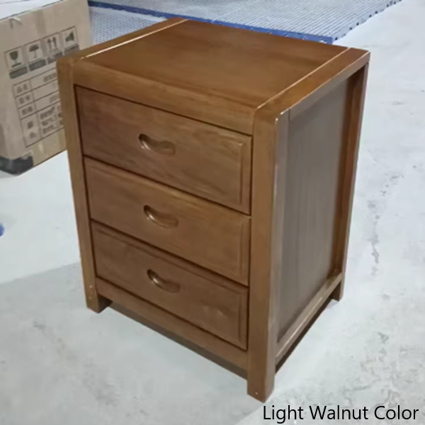 Traditional Chinese Solid Wood Square Nightstand 3-Drawer Bedside Table For Bedroom