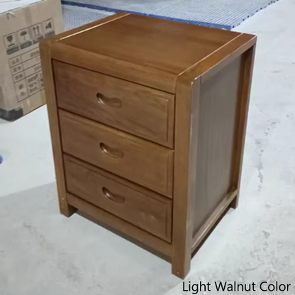 Traditional Chinese Solid Wood Square Nightstand 3-Drawer Bedside Table For Bedroom
