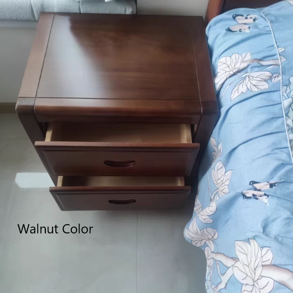 Traditional Chinese Solid Wood Square Nightstand 3-Drawer Bedside Table For Bedroom