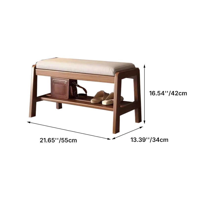 Contemporary Scandinavian Tech Fabric Pine Wood Rectangular Shoe Bench With 1 Shelf For Entryways