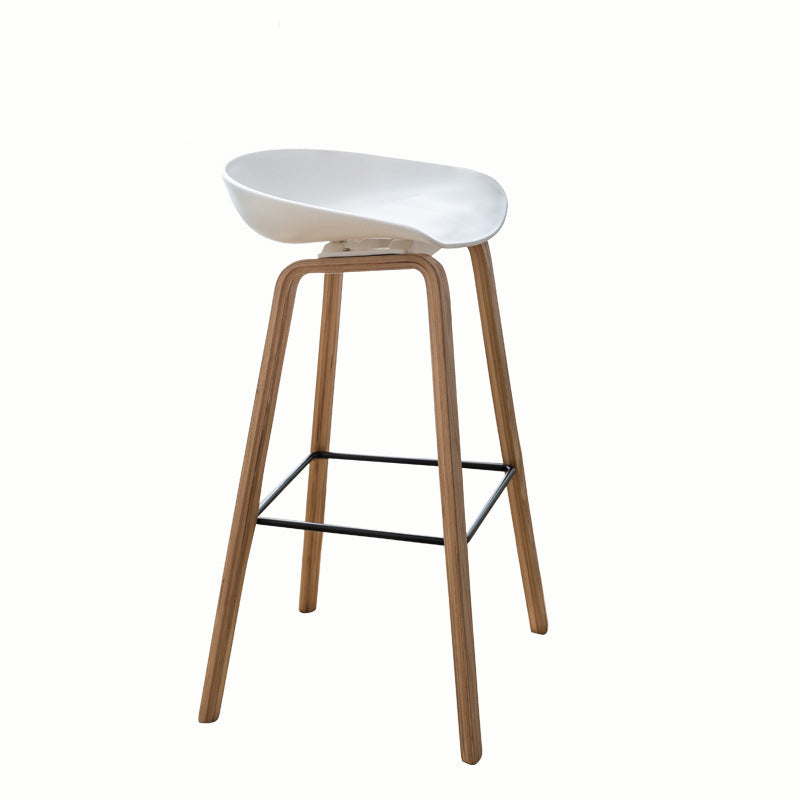 Modern Minimalist Rectangular PP Beech Wood Bar Stool Backless Armless For Dining Room