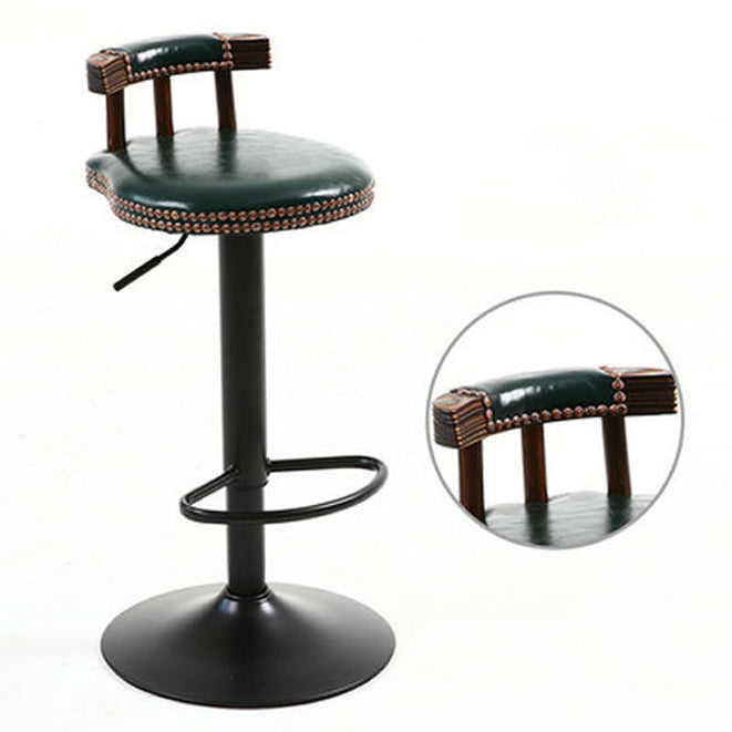 Contemporary Luxury Round Faux Oil-Waxed Leather Iron Bar Stool Backrest Footrest For Dining Room