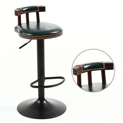 Contemporary Luxury Round Faux Oil-Waxed Leather Iron Bar Stool Backrest Footrest For Dining Room