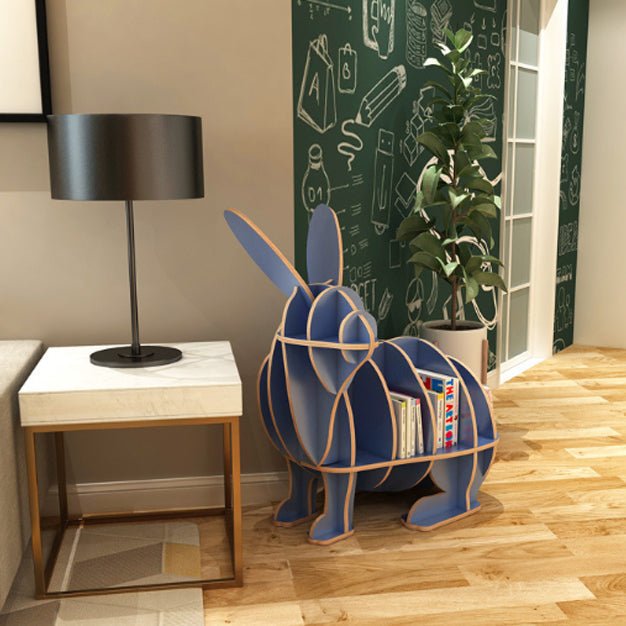 Contemporary Creative Rabbit-Shaped Solid Wood Plywood Bookshelf 5-Shelf For Living Room