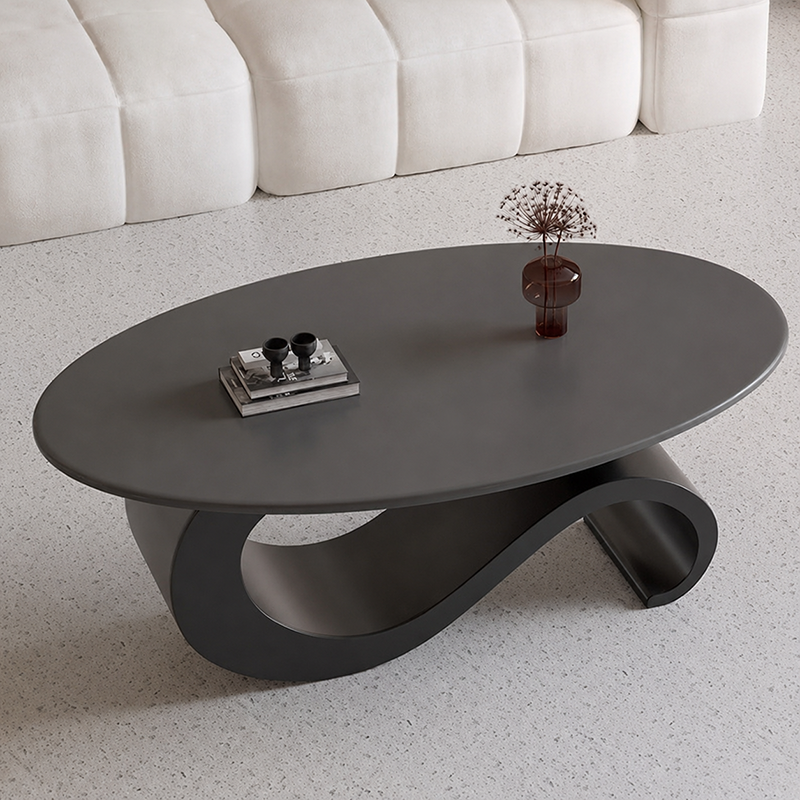 Modern Minimalist Ellipse Stone Slab Iron Coffee Table For Living Room