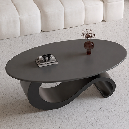 Modern Minimalist Ellipse Stone Slab Iron Coffee Table For Living Room