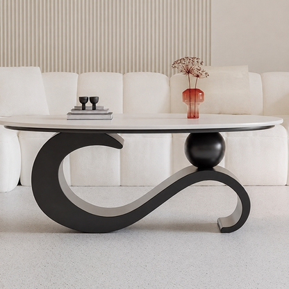 Modern Minimalist Ellipse Stone Slab Iron Coffee Table For Living Room