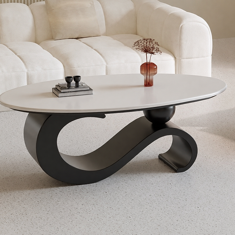 Modern Minimalist Ellipse Stone Slab Iron Coffee Table For Living Room