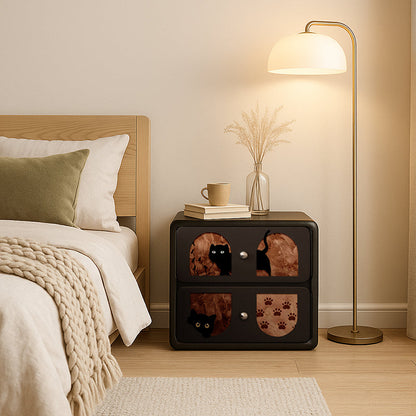 Contemporary Creative Rectangular Composite Panel Cat's Paw Leather Solid Wood Nightstand 2-Drawer For Bedroom