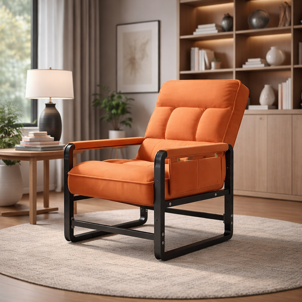 Modern Minimalist Rectangular Carbon Steel Synthetic Fabric Foldable Accent Chair Backrest Armrest For Living Room