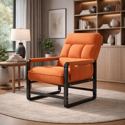 Modern Minimalist Rectangular Carbon Steel Synthetic Fabric Foldable Accent Chair Backrest Armrest For Living Room