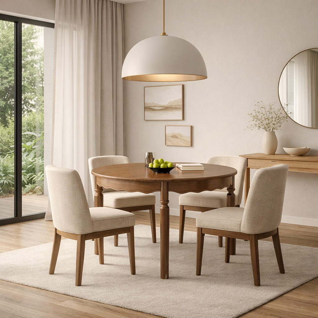 Traditional French Solid Wood Round Wavy Dining Table For 4-6 Seats