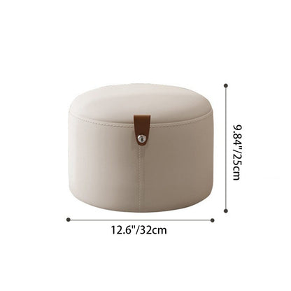 Contemporary Nordic Metal Rubber Wood Faux Leather Cylindrical Low Stool Backless Armless For Living Room