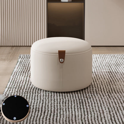 Contemporary Nordic Metal Rubber Wood Faux Leather Cylindrical Low Stool Backless Armless For Living Room