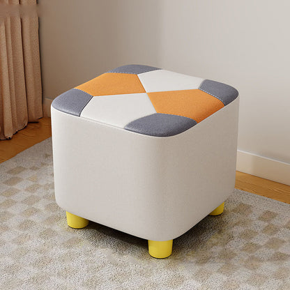 Modern Minimalist Square Geometric Patchwork Pattern Solid Wood Synthetic Fabric Sponge Low Stool Backless Armless For Living Room