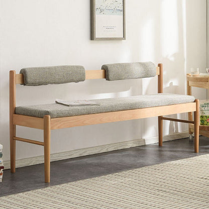 Traditional Vintage Rectangular Solid Wood Fabric Bench Backrest Armless For Living Room