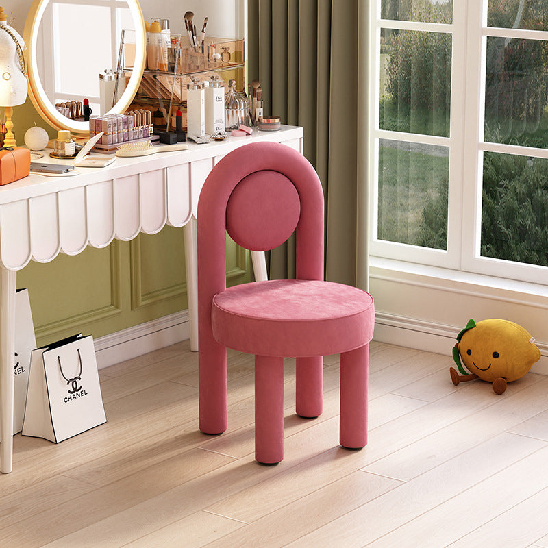 Modern Minimalist Arched Round Brushed Velvet Metal Foam Vanity Stool Backrest Armless For Bedroom