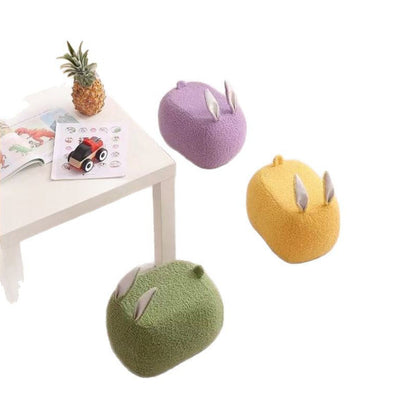 Contemporary Creative Kids Rabbit-Shaped Teddy Fabric Solid Wood Sponge Low Stool Backless Armless For Living Room