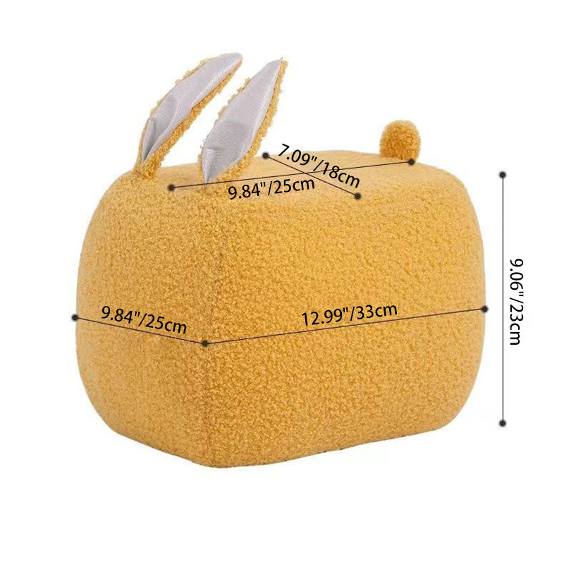 Contemporary Creative Kids Rabbit-Shaped Teddy Fabric Solid Wood Sponge Low Stool Backless Armless For Living Room