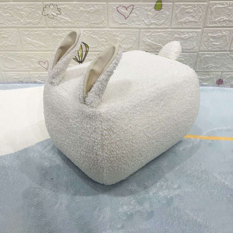 Contemporary Creative Kids Rabbit-Shaped Teddy Fabric Solid Wood Sponge Low Stool Backless Armless For Living Room