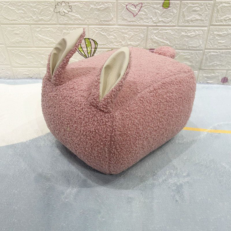 Contemporary Creative Kids Rabbit-Shaped Teddy Fabric Solid Wood Sponge Low Stool Backless Armless For Living Room