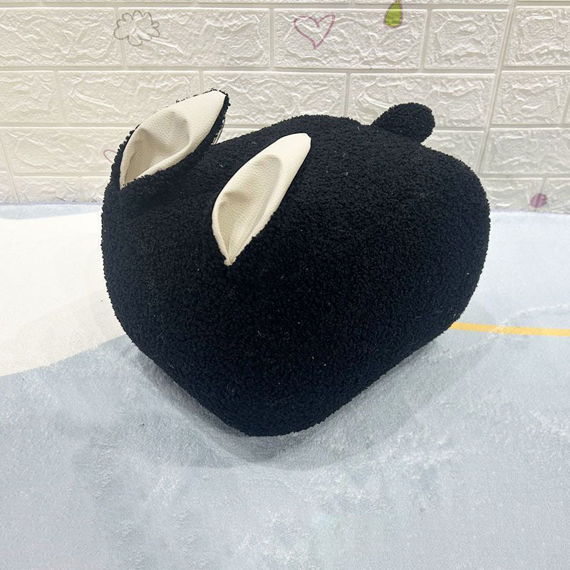 Contemporary Creative Kids Rabbit-Shaped Teddy Fabric Solid Wood Sponge Low Stool Backless Armless For Living Room