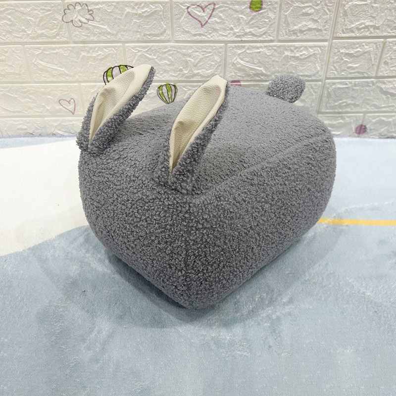 Contemporary Creative Kids Rabbit-Shaped Teddy Fabric Solid Wood Sponge Low Stool Backless Armless For Living Room
