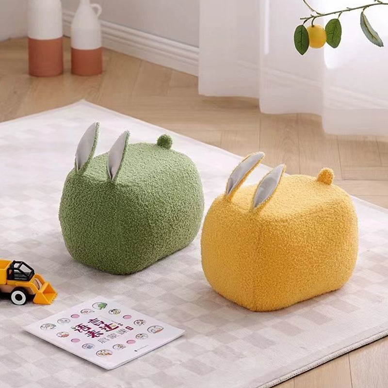 Contemporary Creative Kids Rabbit-Shaped Teddy Fabric Solid Wood Sponge Low Stool Backless Armless For Living Room
