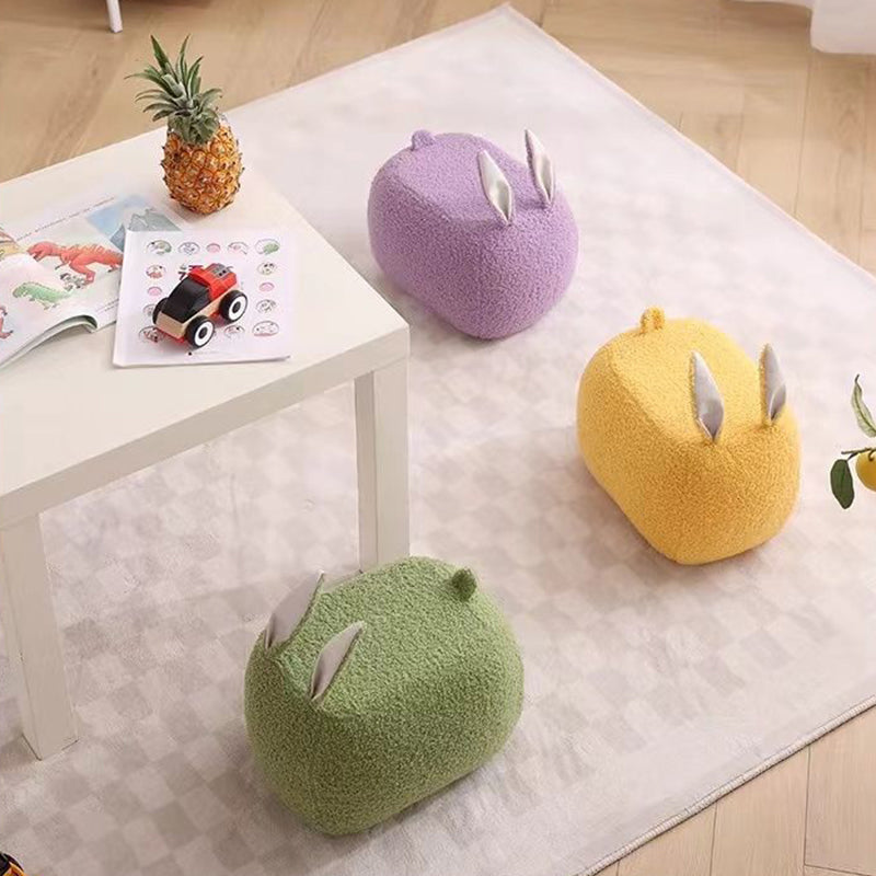 Contemporary Creative Kids Rabbit-Shaped Teddy Fabric Solid Wood Sponge Low Stool Backless Armless For Living Room