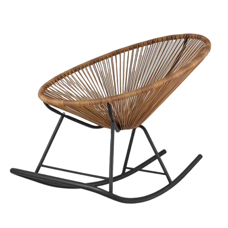 Traditional Vintage Oval Metal Rattan Weaving Rocking Chair Backrest Armless For Living Room