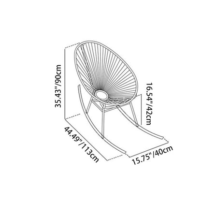 Traditional Vintage Oval Metal Rattan Weaving Rocking Chair Backrest Armless For Living Room