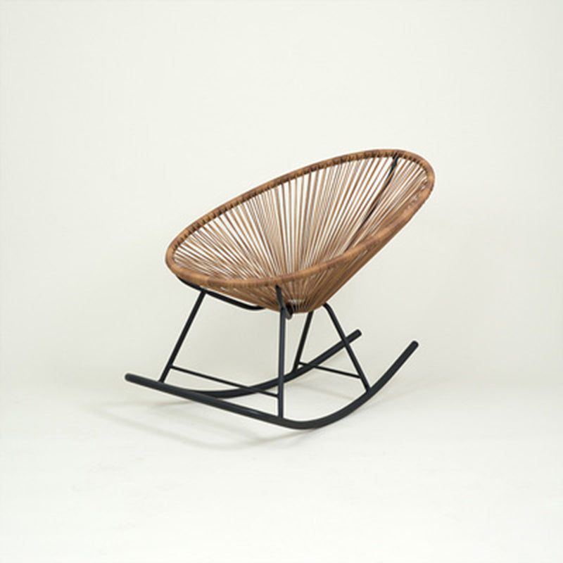 Traditional Vintage Oval Metal Rattan Weaving Rocking Chair Backrest Armless For Living Room