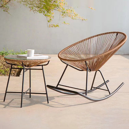 Traditional Vintage Oval Metal Rattan Weaving Rocking Chair Backrest Armless For Living Room