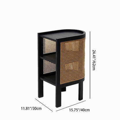 Traditional Rustic Cylindrical Ash Wood Rattan Nightstand 2 - Cabinet For Bedroom