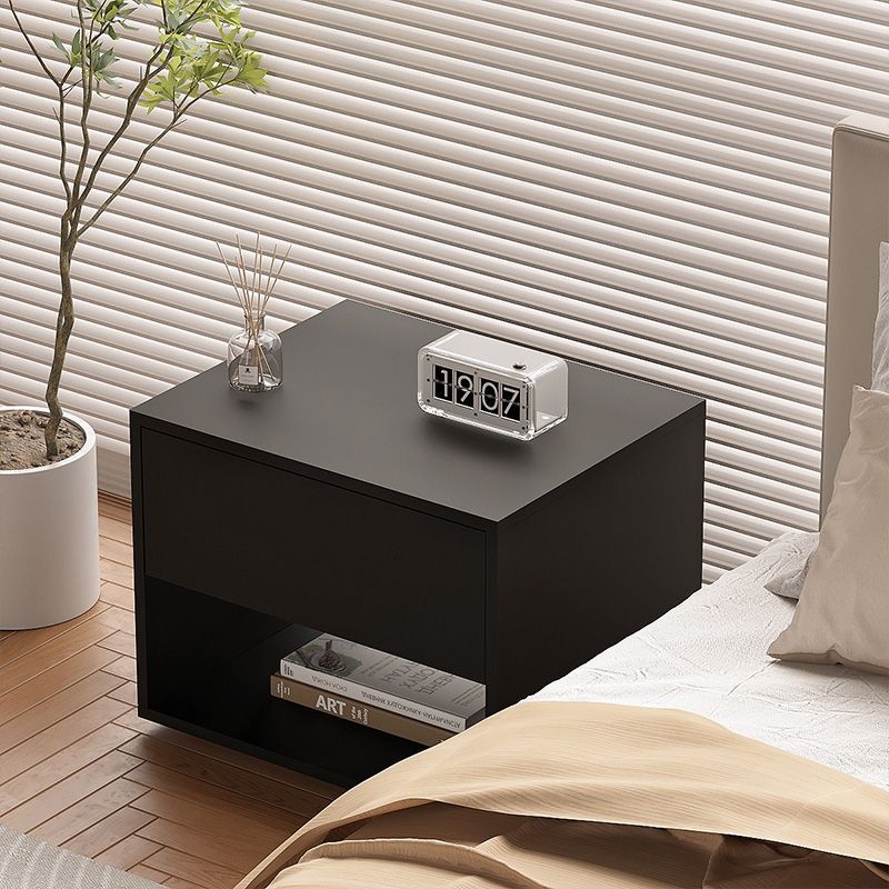 Modern Minimalist Cubic Square Medium Density Fiberboard Acrylic Nightstand 1 - Drawer For Bedroom