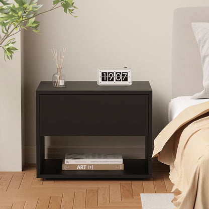 Modern Minimalist Cubic Square Medium Density Fiberboard Acrylic Nightstand 1 - Drawer For Bedroom