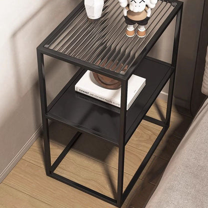 Modern Minimalist Rectangular Iron Glass End Table 2-Tier For Living Room